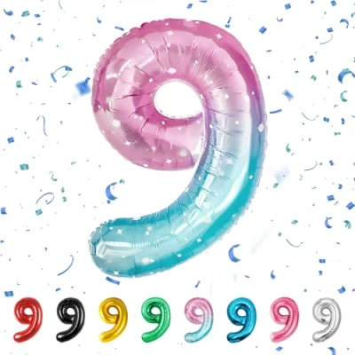 Image of Number 9 Balloons 9,Rainbow Balloon 40 Inch Giant Helium Foil for Boys Girls Party Decor Birthday Anniversary Graduation Decorations Supplies
