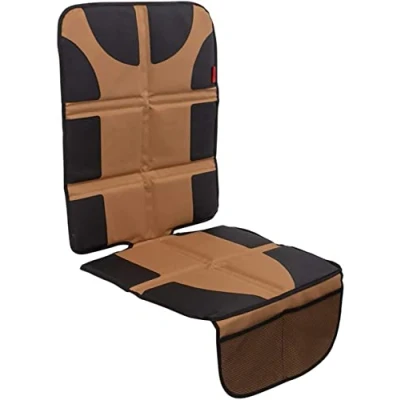 Image of Lusso Gear Car Seat Protector for Child Seat, Non Slip Waterproof Leather Seats with Thick Padding and 2 Mesh Storage Pockets, Baby Protectors Under Carseat (Tan)