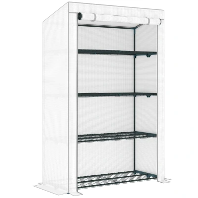 Image of Outsunny 4 Tier Lean to Mini Greenhouse with Reinforced PE Cover White