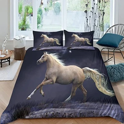 Image of Horse Bedding Set Duvet Cover with Zipper Closure, Quilt for Teen Kids Boys Girls Adult, Durable Microfiber 3 Piece Double（200x200cm）