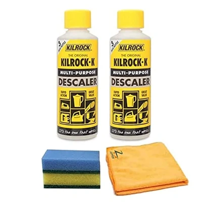 Image of Kilrock K 250ml Multi Purpose Descaler With 1x Microfiber Cloth &amp; 2x Cleaning Sponge For Appliances, Sinks, Taps, Tiles and Any Surfaces Pack of 2.