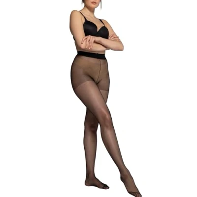 Image of Ulla Popken Women&#039;s Tights Pack of 3 Black 30/32