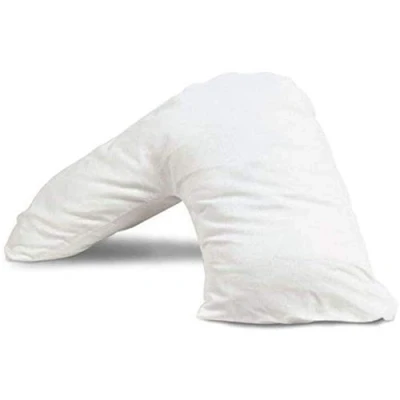 Image of Nod Off 100% Organic Buckwheat Husk V Pillow with T300 Egyptian Cotton Cover, White Neck Comfort, Washable, Bed for Sound Sleep (V Pillow)