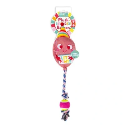 Image of YöL Red Birthday Balloon Soft Plush Pet Toy Squeaker Crinkle Effect Dog Puppy Rope Ball
