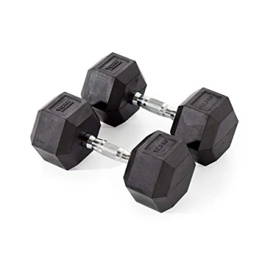 Image of York Fitness Rubber Hex Dumbbell Home Gym Exercise Equipment Perfect for Bodybuilding Weight Lifting Training Pair, 12.5kg