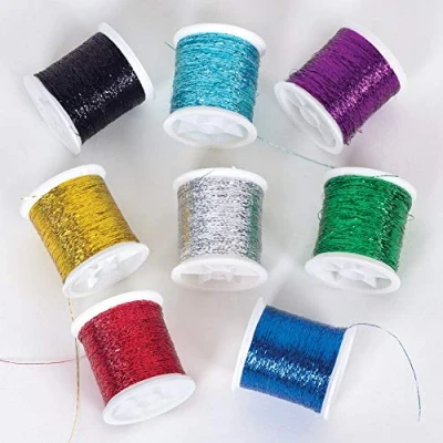 Image of Baker Ross AT298 Glitter Thread, Arts and Crafts for Kids (Pack of 8), Assorted