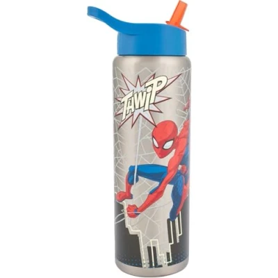 Image of Marvel Spider Man 750ml Stainless Steel Water Bottle with Straw Leak Proof, Insulated, BPA Free Ideal for Kids &amp; Adults Perfect School, Travel Outdoor Activities