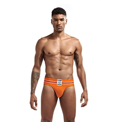 Image of JOCKMAIL Mens Sexy Briefs Jockstrap Gym Cotton Athletic Supporter Sports Jockstraps Fit Straps Sport Fitness Jock Strap Soft Underpants 7 Colors (L, Orange)