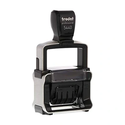 Image of Trodat Professional Dater 5440 Personalised Custom Office and Business Stamp 2+2 Lines of Text Impression Size 49 x 28 mm Brushed Stainless Steel Finish