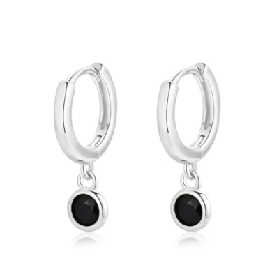 Image of Yulovee White Gold Plated Hoop Earrings for Women Dangle with Black Cystal Teen Girls Drop Huggie