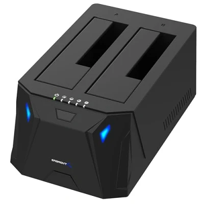 Image of SABRENT 2 bay hard drive docking station, dual SSD HDD 2.5 3.5 inch SATA case dock, external enclosure + power adapter, offline cloning, LED indicator, tool free, USB cables included (EC HD2B)