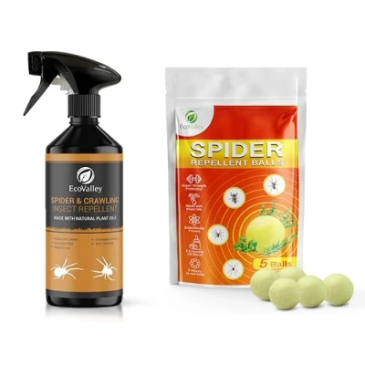 Image of EcoValley Natural Humane Spider Repellent Spray Pet Safe Stopper &amp; 5 Balls Kit/Bundle for Home or Garden Deterrent 500ml