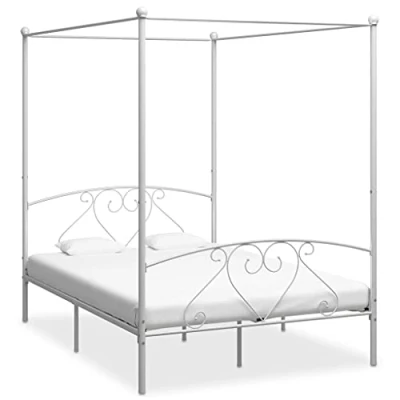 Image of vidaXL Canopy Bed Frame Double Solid Base Bedroom Furniture White Metal 140x200cm