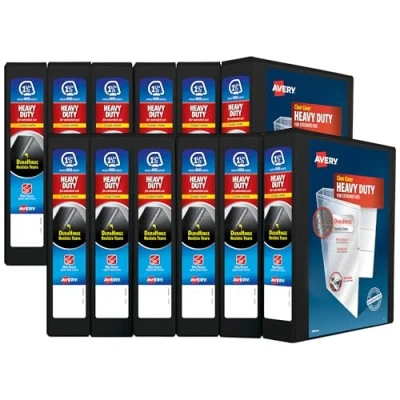 Image of Avery Heavy Duty View 3 Ring Binder, 1.5&quot; One Touch EZD Ring, Holds 8.5&quot; x 11&quot; Paper, 12 Black Binders (79695)