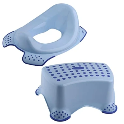 Image of DIVCHI Toilet Training Kids Non Slip Up Step Stool + Seat Combo Unisex White for Safe Toddler Loo Potty in The Bathroom and Home (Blue)