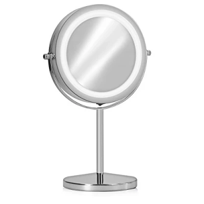 Image of Navaris LED Illuminated Makeup Mirror Two Sided Vanity with Normal and 7x Magnification 2 in 1 360 Swivel Cosmetics Silver