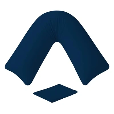 Image of EGYPTO Orthopaedic V Pillow with pillowcase Soft &amp; Breathable Anti Allergy Shaped Pillows for Neck Back Support Nursing, Pregnancy Post Surgery Triangle (Navy)