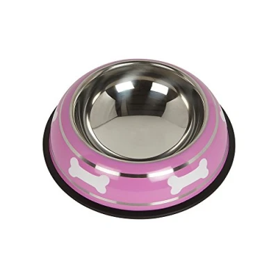 Image of Bunty Stainless Steel Metal Non Slip Dog Puppy Pet Animal Feeding Food Water Bowl Dish Medium Pink