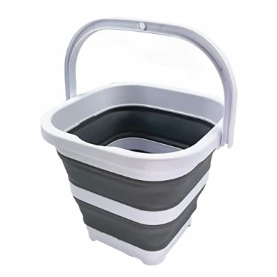 Image of SAMMART 5L Collapsible Rectangular Handy Basket/Bucket (White/Grey)