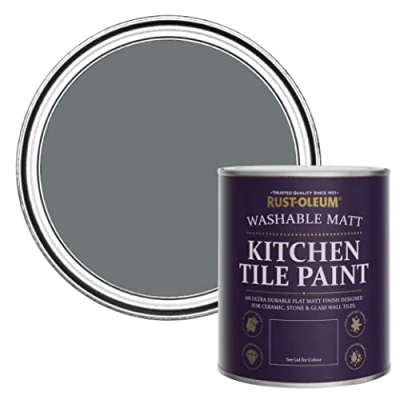Image of Rust Oleum Grey water resistant Kitchen Tile Paint in Matt Finish Marine 750ml