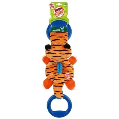 Image of GiGwi Iron Grip Tiger Plush Tug Dog Toy with TPR Handle of War Interactive Play