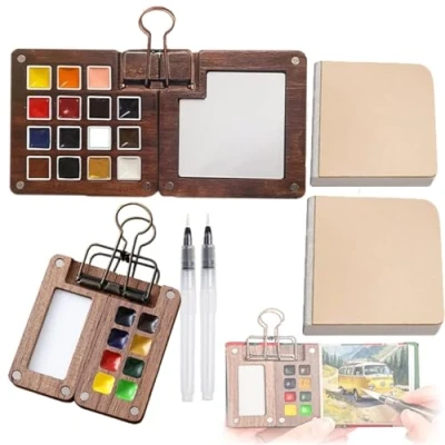 Image of Travel Watercolour Paint Palette Set, Mini Pocket Artist Watercolor Sets with Binder Clips, Water Colour Kit for Painters Artists Students (2PCS)