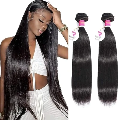 Image of Brazilian Hair Bundles 2 18 Inch Straight Human 50g/piece (100g Total) 100% Unprocessed Weave Natural Black Color