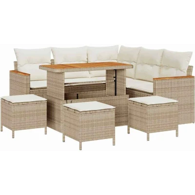 Image of vidaXL 9 Piece Garden Sofa Set with Cushions Beige Poly Rattan Acacia