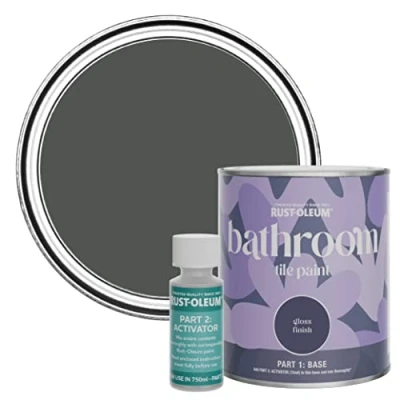Image of Rust Oleum Grey Water Resistant Bathroom Tile Paint in Gloss Finish Graphite 750ml