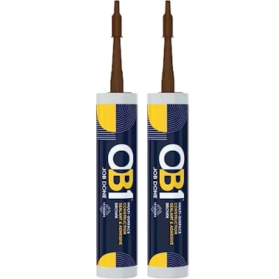 Image of OB1 Multi Surface Construction Sealant &amp; Adhesive, Excellent Chemical Resistance, Water Resistant, Weather (Brown Twin Pack)