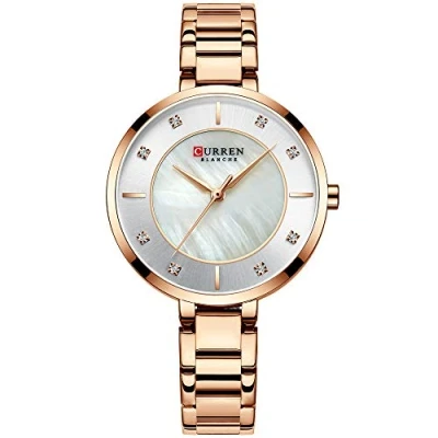 Image of CURREN Watches Women Fashion Rhinestone Dial Quartz Clock Waterproof Stainless Steel Band Wristwatch for Ladies (Rose Gold White)