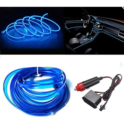 Image of Balabaxer El Wire Blue Interior Car LED Strip Lights, 5m neon 12V with Fuse Protection for Automotive Decoration 6mm Sewing Edge