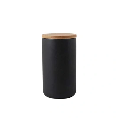 Image of Popowbe Ceramic Coffee Canister Airtight with Sealed Bamboo Lid Kitchen Food Storage Jar Container for Tea Caddy,Black/1000ml
