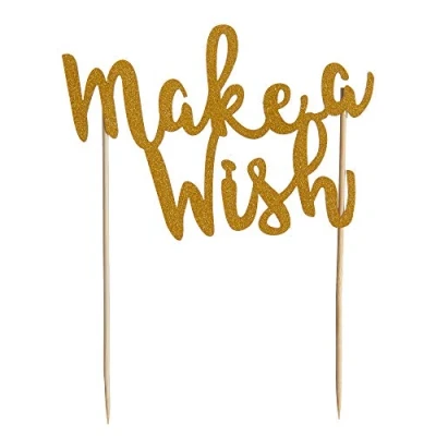Image of Mason Cash Make A Wish Gold Glitter Birthday Cake Topper, Paper