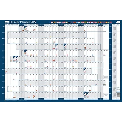 Image of Sasco 2022 EU Year Wall Planner with wet wipe pen &amp; sticker pack, Blue, Poster Style, 915W x 610mmH, 2410161