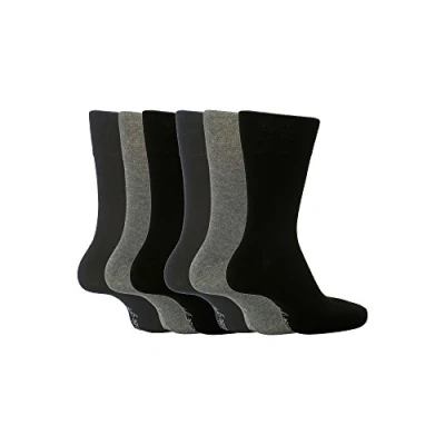 Image of 6 Pairs Mens BIGFOOT Gentle Grip Loose Top Socks Size 12 14 Uk, Plain Colours (Black/Navy/Grey)