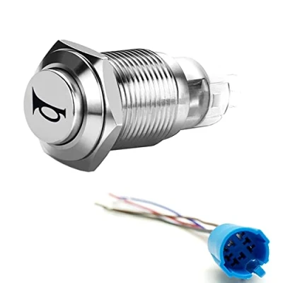 Image of YIYIDA Push Button Switch Car Horn Momentary Connector 12V DIY 16mm Red LED On/Off Reset Metal Speaker Power Toggle With Socket