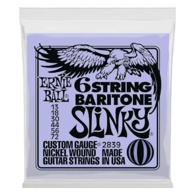 Image of Ernie ball P02839 Slinky 6 String w/small end 29 5/8 scale Baritone Guitar Strings 13 72 Gauge