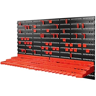 Image of Monzana® Wall Mounted Tool Rack Versatile 54 Piece Peg Board Efficient Workshop Organisation and Storage 95 x 54cm Holder Shelf Black &amp; Red
