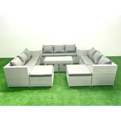 Image of Outdoor Rattan Garden Furniture Set with Grey Cushions Luxury 13 Seater Coffee Table For Conservatory,Patio Fimous