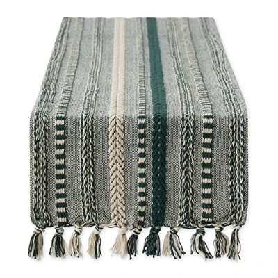 Image of DII Farmhouse Braided Stripe Table Runner Collection, 15x72 (15x77, Fringe Included), Dark Green