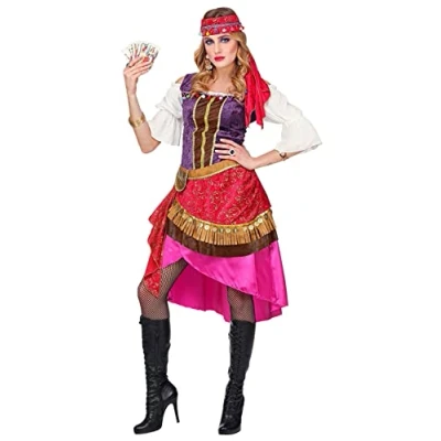 Image of W Widmann MILANO Party Fashion 08134 Gypsy Costume, Dress, Headscarf, Fortune Teller, Hellseherin, Carnival, Theme Party, Red/White/Pink/Purple, XL