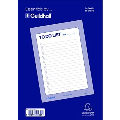 Image of Exacompta Ref GESTDLA4Z Guildhall Essentials To Do List Pad, A4, 60 Sheets, Pre Ruled for Dates, Tick Boxes &amp; Lines, Glue Bound Head Easy Removal Blue/White