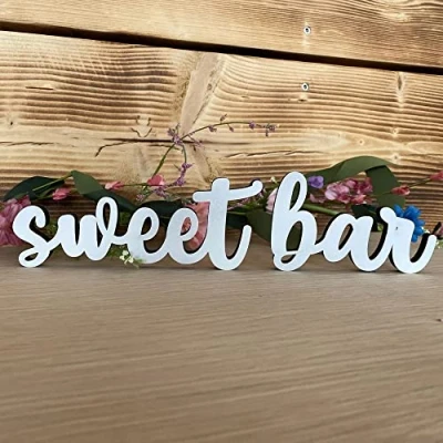 Image of Luck and Customisable Wedding Sweet Bar Standing Table Sign, Wooden Decorations, Candy Freestanding Decorations