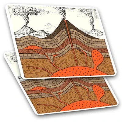 Image of 2 x 7.5cm Rectangle Vinyl Stickers Volcano Diagram Geology 12904