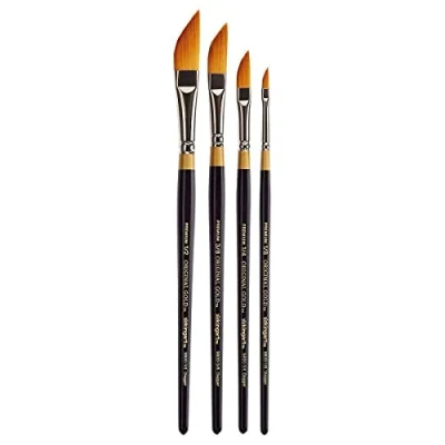 Image of KINGART B 026 Premium 4 pc. Original Gold 9800 Series Dagger Striper Brush Set, Synthetic Golden Taklon for Acrylic, Oil, Watercolor Paint, Short Handle, Brushes Sizes: 1/8&quot;, 1/4&quot;, 3/8&quot;, 1/2&quot;
