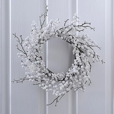 Image of Ginger Ray White Berry Christmas Door Wreath Hanging Decoration