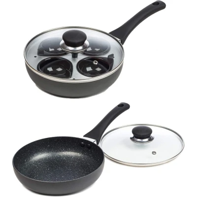 Image of ChefMate 20cm 4 Egg Cup Non Stick Frying Pan and Poacher Induction Suitable Multicolour 0.75L 0.97kg