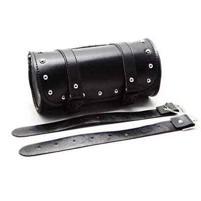 Image of Krtopo Mini Motorcycle Saddle Bag PU Leather Tool Roll Motor Side Luggage Travel Tail with 2 Mounting Straps Blac