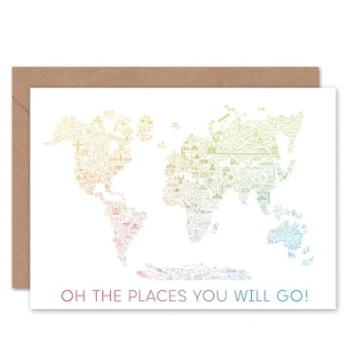 Image of Artery8 Oh The Places You Will Go! Bon Voyage Travel Farewell Sealed Greeting Card Plus Envelope Blank inside